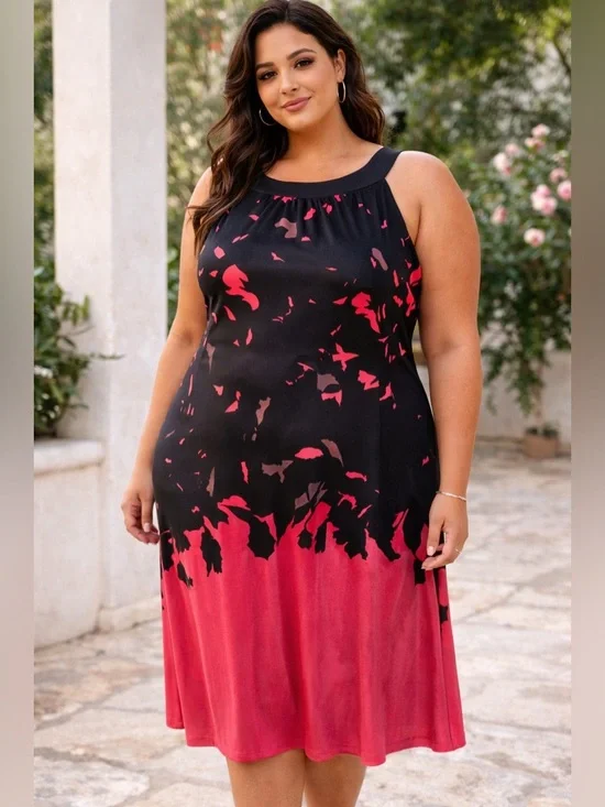 Penningtons Plus Size 3X Black Pink Ombre Dress Sleeveless Stretch Midi - Picture 1 of 8